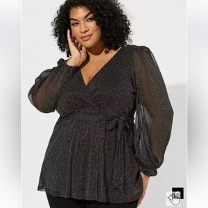 Knit Glitter Lurex Surplice Peplum Top Torrid